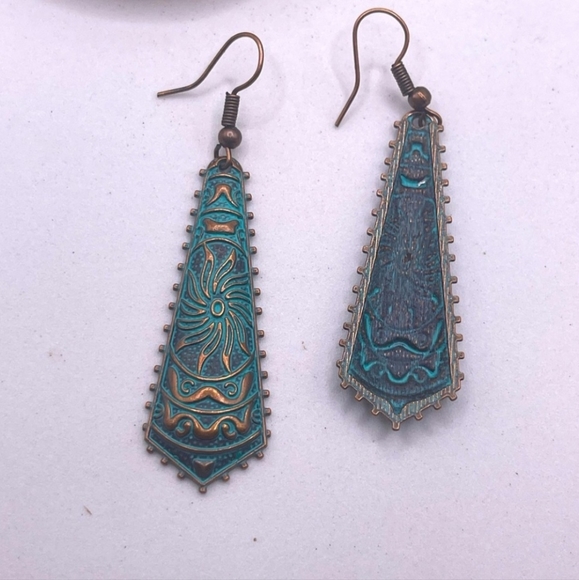 Bohemian Bronze Turquoise Earrings - Picture 2 of 4